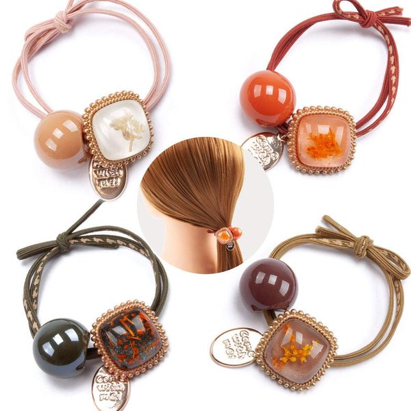 Womens Girls 4 Pack Colorful Acrylic Pom Pom Balls Elastic Hair Ties Rings Ponytail Holder Hair Accessories (Multi)