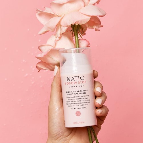 Natio Australia Rosewater Hydration Moisture Recharge Night Cream-Gel, 2.7 oz - Face Moisturizer with Shea Butter - Face Cream for All Skin Types