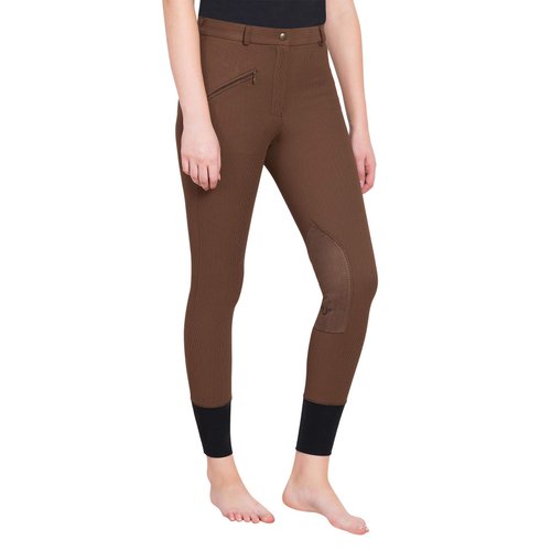 TuffRider Women's Ribb Knee Patch Breeches (Regular), Chocolate, 34