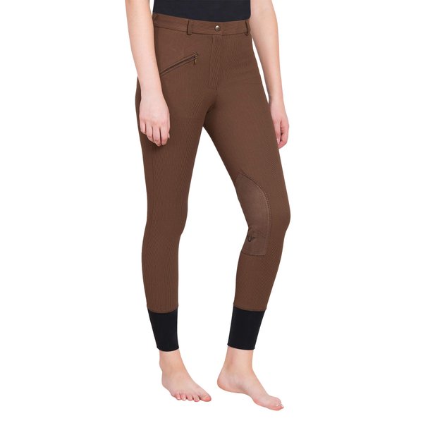 TuffRider Women's Ribb Knee Patch Breeches (Regular), Chocolate, 34