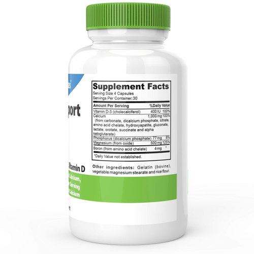 DrFormulas Bone Support 100% DV 1000mg Calcium Supplement Carbonate, Citrate, Gluconate, (not d-glucarate) Chloride with Vitamin D, Magnesium and Boron - 30 Day Supply