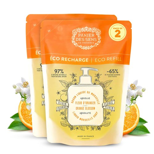 Panier des Sens - Liquid Hand Soap Refills – Orange Blossom Foaming Hand Soap Refill – French Coconut Oil Moisturizing Hand Wash - Kitchen & Bathroom Hand Soap - Soft Soap Refill 96% Natural - 34 Floz