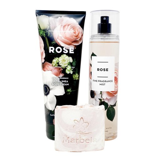 Bath & Body Works ROSE - Duo Gift Set- Fine Fragrance Mist and Body Cream with a Himalayan Salts Spring Soap.