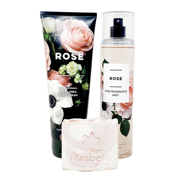 Bath & Body Works ROSE - Duo Gift Set- Fine Fragrance Mist and Body Cream with a Himalayan Salts Spring Soap.