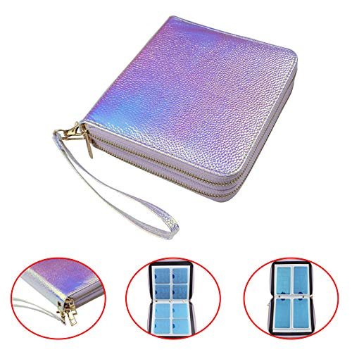FingerAngel 120 Slots Nail Stamping Plate Holder Case Laser Style Rectangular Manicure Nail Art Plate Organizer with Double Zipper Nail Template Case (A)