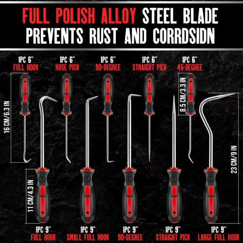 AMM 10-Piece Pick and Hook Set, Precision Automotive Pick Tool Set for Car Auto Oil Seal/O-Ring Seal Gasket Pick Mini Hooks Puller Remover Perfect for Automotive and Electronic Tools