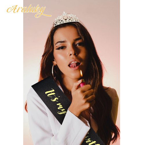 Araluky Sweet 16 Birthday Decorations for Girls with Sweet 16 Sash and Tiara, Sweet 16 Party Decorations 16th Birthday Sash and Crown Set Sweet 16 Gifts for Girls