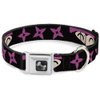 Dog Collar Seatbelt Buckle Ninja Star Black Pink 11 to 17 Inches 1.0 Inch Wide