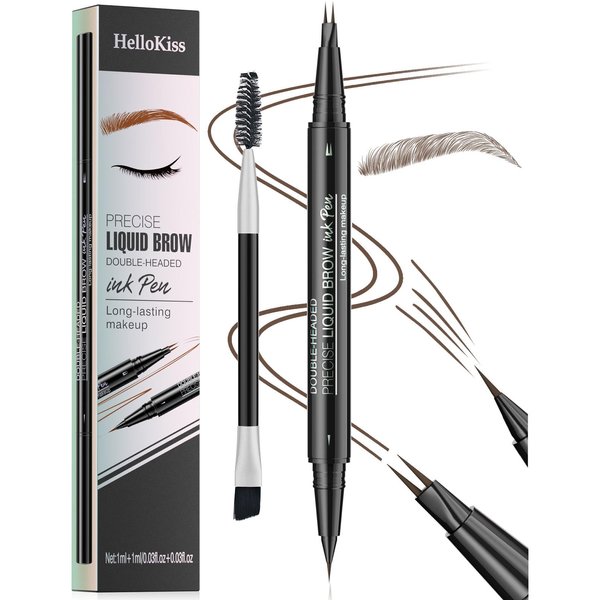 2 Pcs Eyebrow Pencil, Waterproof Eyebrow Pen with 4 Tip Brow Pen and Ultra-Precise Brow Pencil, Eyebrow Makeup for Natural Looking Eyebrows (Brown*1)