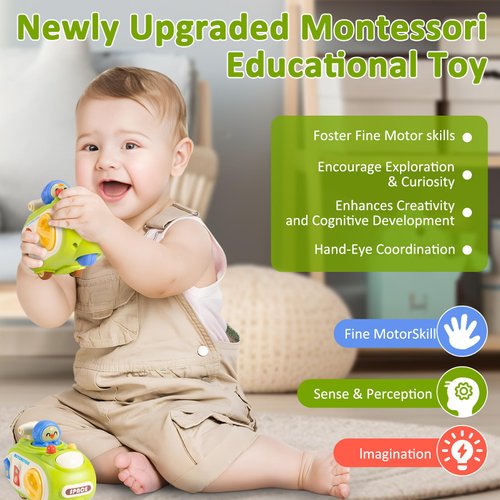 VoMii Montessori Toddler Toys, Sensory Press and Go Toy Car for Toddlers, Travel Activities Busy Cube Toys for Learning Fine Motor Skills, Baby Gifts for Activity Cube
