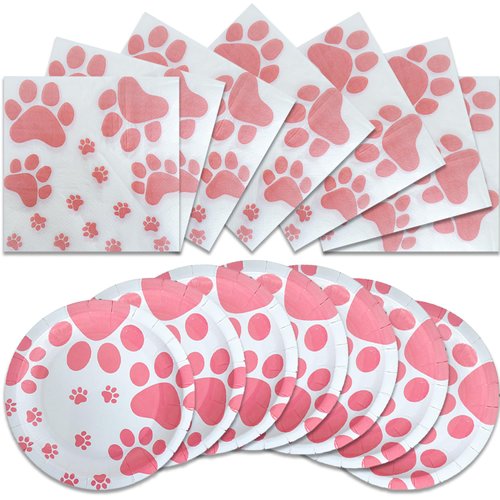 40Pcs Dog Paw Print Birthday Party Supplies-Party Decorations Tableware For Kids, Plate, Napkin Party Decorations Dinnerware