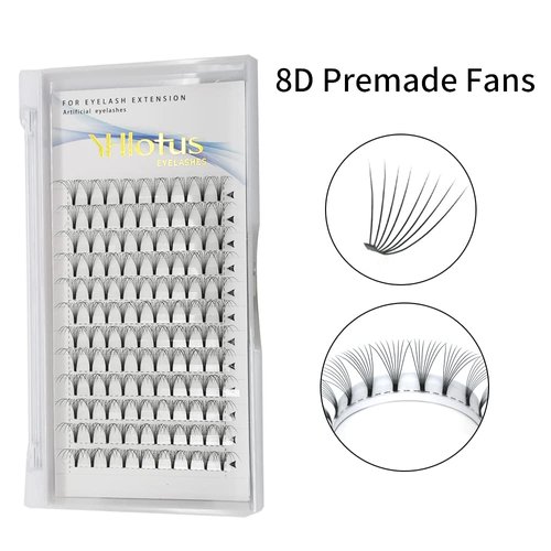 Premade Fans Eyelash Extensions Premade 8D Eyelashes 0.07 Volume Lash Extensions C D Curl Lash Fans Short Stem Premade Eyelashes 120FANS (14mm, 8D-0.07-C)