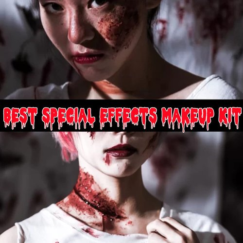 Bowitzki Halloween Makeup Kit Cream Face Paint Water Based Liquid Latex Fake Blood Brush Sponges Body Painting Special Effects SFX Zombie Vampire Monster Christmas Party red black white