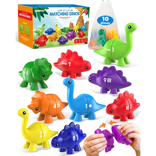 Dinosaur Number Learning Toys for Toddlers 2-4, Montessori Educational Toys Gifts for 2 3 4 Year Old Boys Girls, Double Sided Number Matching Game, Preschool Activities Fine Motor Toys for Kids 3-5