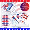 XEAOHESY 168 Pieces 12 Sheets 4th of July Patriotic Nail Wraps Independence Day Nail Polish Strips for Women Self-Adhesive American Flag Patriotic Nail Strips Nail Polish Stickers for Memorial Day