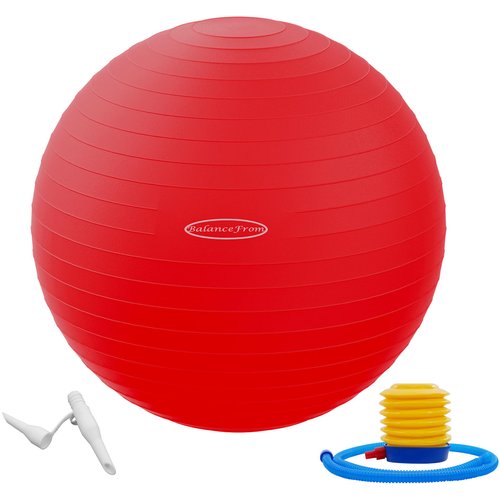 Fitvids Anti-Burst and Slip Resistant Exercise Ball Yoga Ball Fitness Ball Birthing Ball with Quick Pump, 2,000-Pound Capacity, Red, 18-inch, S