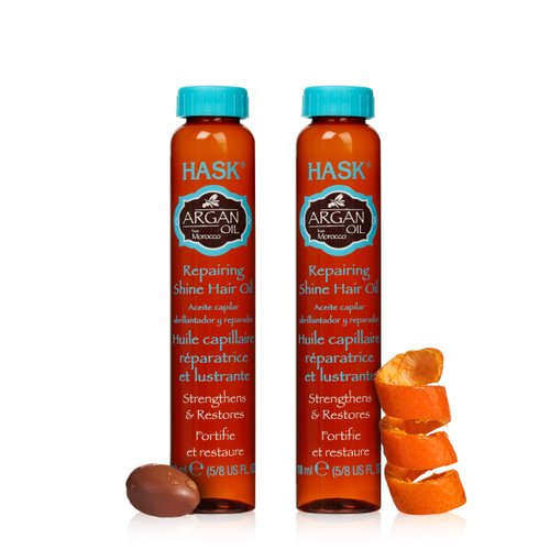 HASK ARGAN Repairing Hair Oil Vials for shine and frizz control for all hair types, color safe, gluten free, sulfate free, paraben free - Pack of 2