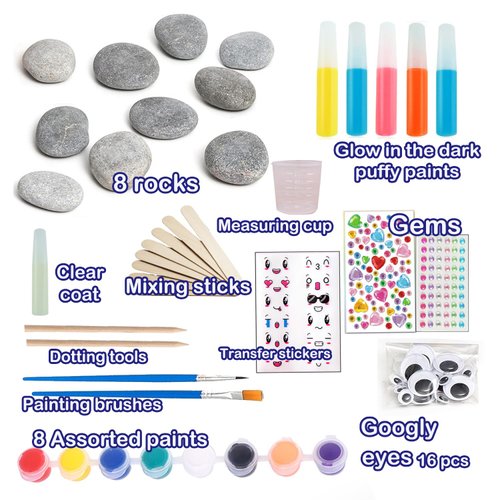 CHOCKACAKE Rock Glow in The Dark Painting Kit for Kids - DIY Arts and Crafts Set for Girls, Perfect Creative Painting Gift for Boys and Girls, Fun Outdoor Activities