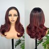 LOLYDEER 1B99J Red Synthetic Lace Front Wig 18 Inch Body Wave Lace Front Wigs 13X6 Glueless Lace Frontal Wigs Dark Root Red Wigs For Women Pre-plucked With Baby Hair Wavy Free Part Lace Wigs