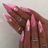 ANDGING Pink French Tip Press on Nails Almond Short Medium Glue on Nails with Bling Glitter Rhinestone Design Fake Nails for Wedding Gel Acrylic False Nails Women Manicure Stick on Nail with Glue C6L