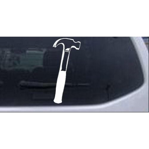 Builder Carpenter Contractor Hammer Business Car Window Wall Laptop Decal Sticker -- White 8in X 3.5in