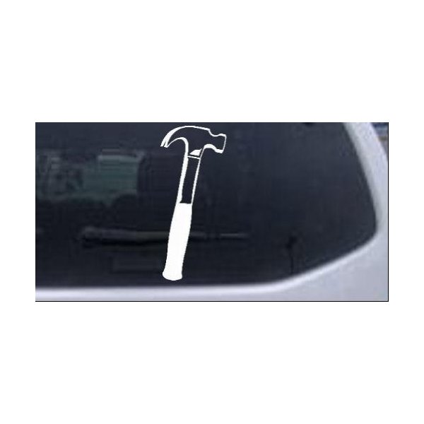 Builder Carpenter Contractor Hammer Business Car Window Wall Laptop Decal Sticker -- White 8in X 3.5in