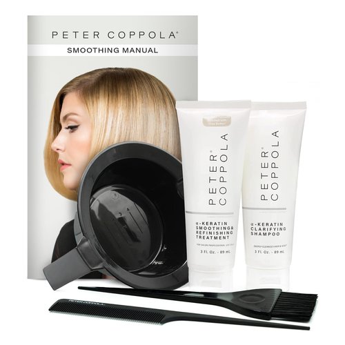 PETER COPPOLA Keratin Treatment Kit - At-Home Hair Straightening and Smoothing for All Types - Includes Clarifying Shampoo, Bowl, Brush & Comb