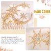 Catery Gold Rhinestones Star Bridal Hair Comb Crystal Moon Wedding Hair Piece Pearl Accessories for Women and Brides