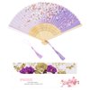 iPihsius Folding Fan, Slik Folding Hand fan with First Layer Bamboo, with Storage Bag, 2Pcs Tassels, For Cooling, Performances, Decorations, Gifts, Classic Ink Plum Gradient Violet