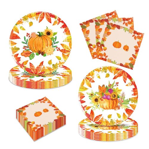 Frerand 40pck Fall Leaves Party Supplies Include 20 Plates, 20 Napkins for The Thanksgiving Day Birthday Party Decoration