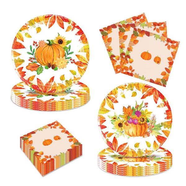 Frerand 40pck Fall Leaves Party Supplies Include 20 Plates, 20 Napkins for The Thanksgiving Day Birthday Party Decoration