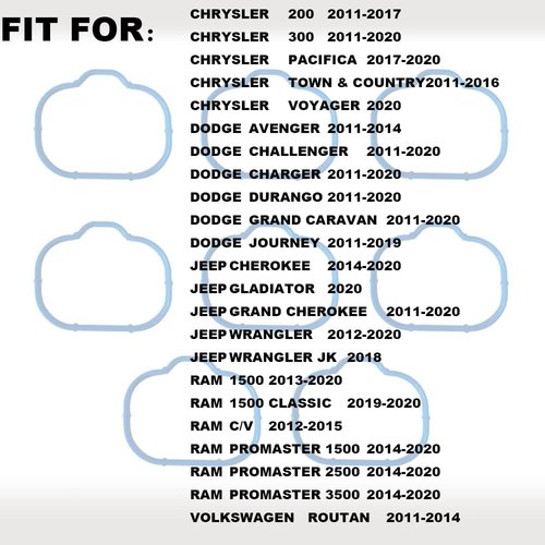 Intake Manifold Upper and Lower Gasket Set Fits for Chrysler 200 300 Town and Country 2011-2016 Dodge Avenger Challenger Charger Durango Jeep Grand Cherokee VW Routan Replaces