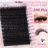 Fluffy Lash Clusters 16-25mm Thick Long Cluster 100D Cluster Eyelash Extensions 240 PCS D Curl Volume Lash Clusters 3D Mega Volume Lash Clusters False Eyelashes DIY at Home, by Anforlin