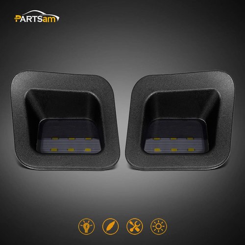 Partsam Full Led License Plate Lights Lamp Assembly Smoke Black Housing Compatible with Dodge Ram 1500 2500 3500 2003-2018 Pickup Truck Rear Step Bumper Replacement, Pack of 2