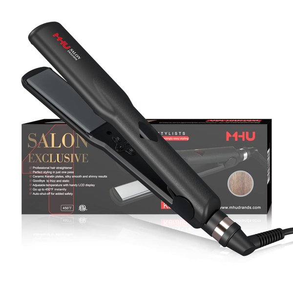 Professional Hair Straightener 2 in 1 Dual Voltage Curling Iron with Floating Plates, 1.25 Inch Wide Ceramic Ionic Flat Iron for Straightening and Curling,Digital Disply,Auto Shut Off, Black