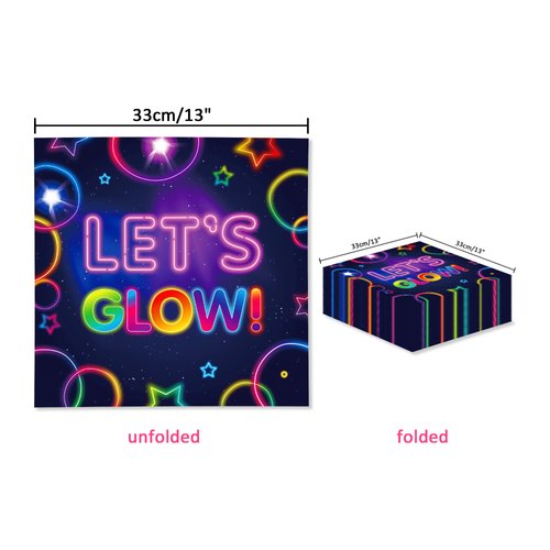 40Pcs Glow Party Napkins Neon Glow in the Dark Dessert Lunch Dinner Tableware Disposable Paper Napkin Set Let's Glow Theme Wedding Birthday Baby Shower Party Supplies