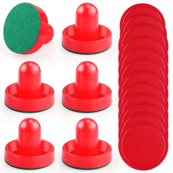 3 Sets 60mm Mini Air Hockey Pucks and Paddles Air Hockey Pushers Pucks Goal Handles Paddles Red Replacement Accessories for Game Tables (6 Strikers+12 Pucks)