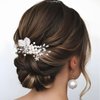 YBSHIN Pearl Bride Wedding Hair Comb Sliver Rhinestone Flower Hair Pieces Crystal Bridal Leaf Hair Accessories for Women and Girls