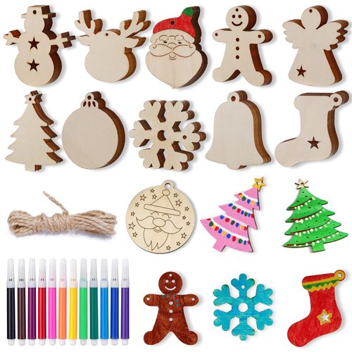 WeCraftool Christmas Crafts,100pcs DIY Wooden Ornaments for Crafts Arts,Stocking Stuffers Gifts for Ages 4 5 6 7 8+ Years Kids Boys Girls-Unfinished Wood Slices with Painting Kit Christmas Ornaments
