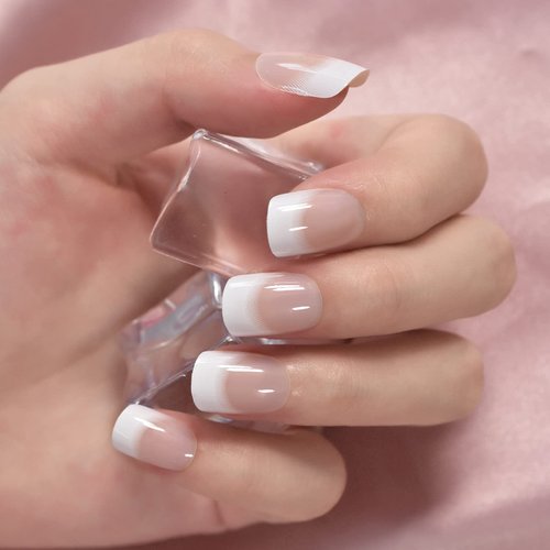 ELEVENAIL Daily Natural Nude white Press on French Nails Short Squoval Fake False Nails Tips Salon Manicure Reusable DIY Artificial Nails Art for Daily Office Home