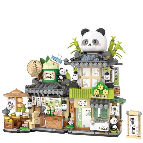 Yoxindax Panda Tea Shop Mini Street Scape Building Blocks, Panda Creative Building Toys for Girls 6-12, Gift Idea for Kids Adults (860PCS)