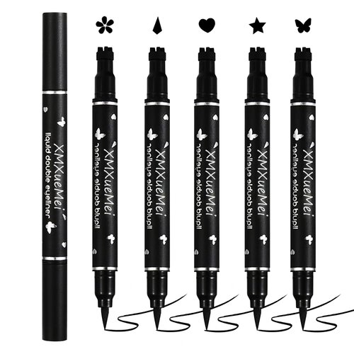 XMXueMei Double Side Liquid Winged Eyeliner Stamp,Smudge Proof Waterproof Eyeliner Pen Set,Long-Lasting Eye Liner Face Makeup,Star Flowers Hearts Triangle Black Eyeliner Stamp Pencil（5PCS）