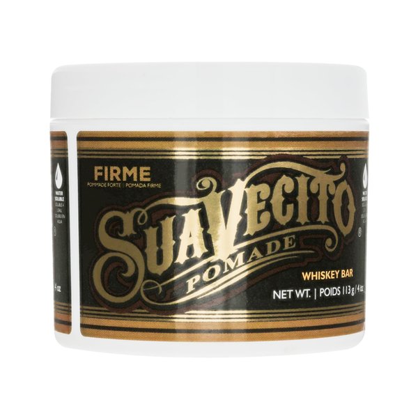 Suavecito Pomade Firme (Strong) Hold Whiskey Bar Scent 4 oz - Pomade For Men - Medium Shine Water Based Wax Like Flake Free Hair Gel - Easy To Wash Out - All Day Hold For All Hair Styles