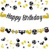 Gym Happy Birthday Banner Glitter Black and Gold Fitness Themed Birthday Banner for Men, Fitness Theme Birthday Decorations Weight Lifting Party Supplies