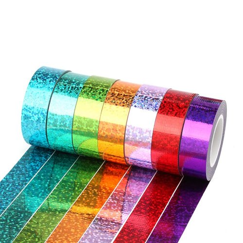 SICCOMA Glitter Prism Tape Strong Adhesive Holographic Sparkle Washi Tape Reflective Glitter Sparkle Tape Sparkle Decorative Tape Sparkle Masking Tape Glitter Crafting Tape (8 Rolls, 0.6in x16.5ft)
