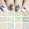 Cactus Nail Stickers Spring Water Transfer Nail Art Stickers Decal Flower Nail Decals for Acrylic Nail Green Cactus Flower Leaf Nail Design Nail Decoration for Women Girls Nail Supplies 12pcs