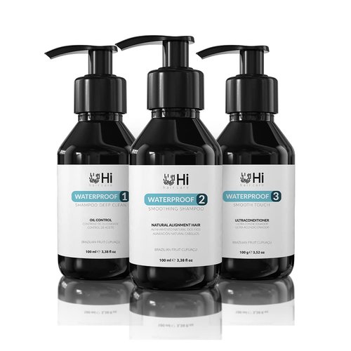 Hi Hair Care Waterproof Hair Treatment Mini Kit - Intensive Repair & Nourishment - Brazilian Keratin, Anti Frizz - 3 Steps Queratina Brasileña - VEGAN, Cruelty-Free - For All Hair Types