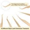 FEITA Eyelash Extension Tweezer Set Gold Lash Applicator Tool - Precision Lashes Diamond Grip Tweezers for 2D-6D Volume & Individual Eyelashes Extensions Supplies (6Pcs)