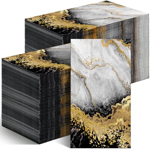 Geyoga Marble Guest Napkins 2 Ply Disposable Guest Bathroom Paper Napkins Black Gold Marbleized Hand Towels for Home Bathroom Kitchen Table Decor(200 Pcs)