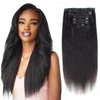 Lovrio 9A Yaki Straight Clip in Human Hair Extensions Double Weft Straight Clip in Hair Extensions Human Hair for Black Women 16 Inch Natural Black Yaki Clip ins Hair 120 Grams 7 Pieces With 17 Clips